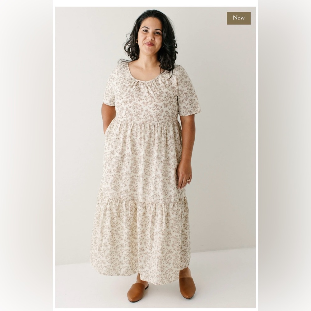 SOLD ...Elegant Floral Midi Dress in Cream